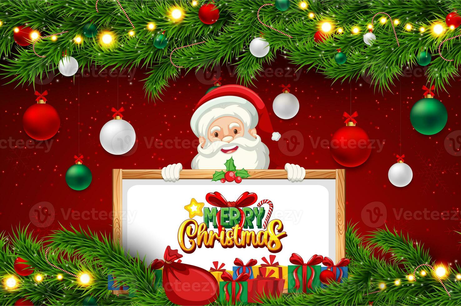 fröhlich Weihnachten wünscht sich mit Weihnachten Baum und rot Hintergrund foto