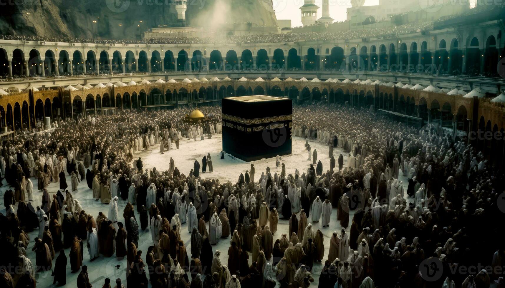 Pilgerfahrt zu Kaaba - - Muslime im traditionell hajj Prozession - - generativ ai foto