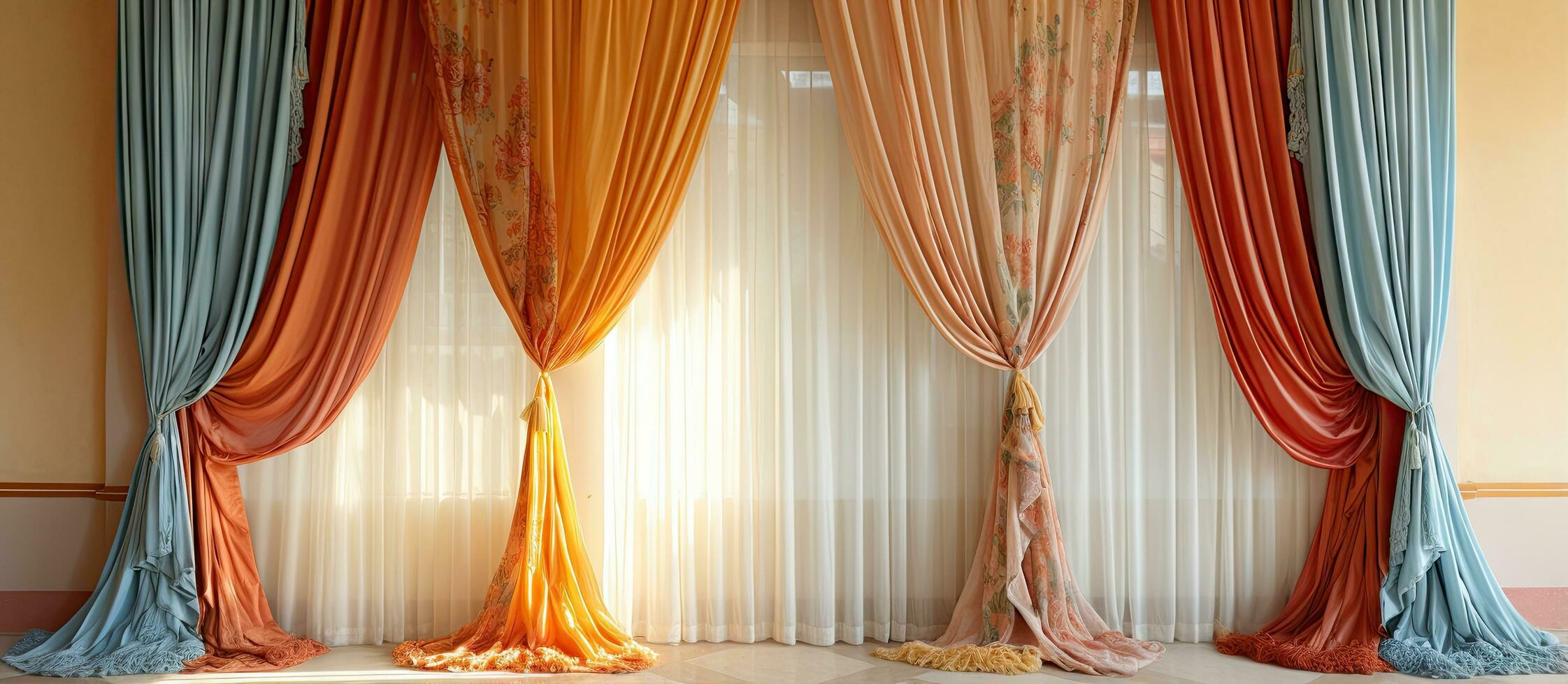 Fenster Dekor mit Vorhänge und Innere Textilien foto