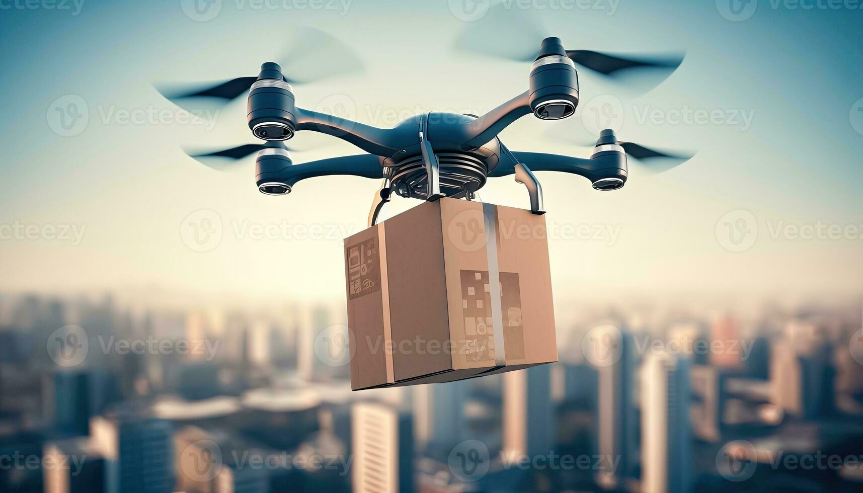 Drohne Paket Lieferung im das Stadt - - effizient und schnell Versand - - generativ ai foto