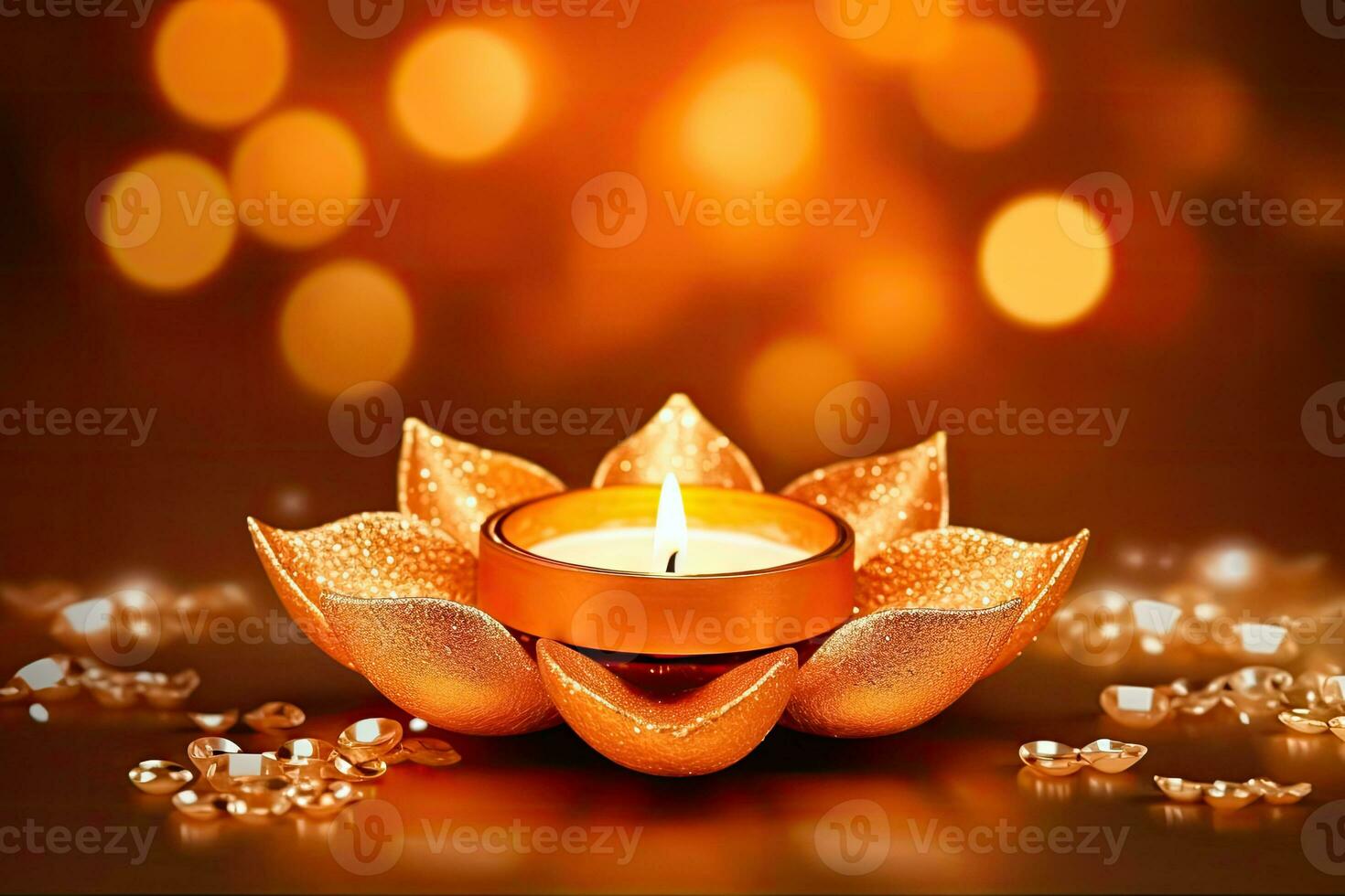 Diwali Diya - - festlich Öl Lampe mit Bokeh Hintergrund - - generativ ai foto