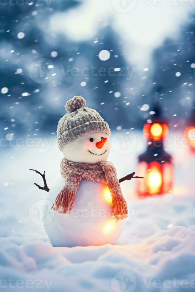 magisch Momente mit ein charmant Schneemann - - generativ ai foto