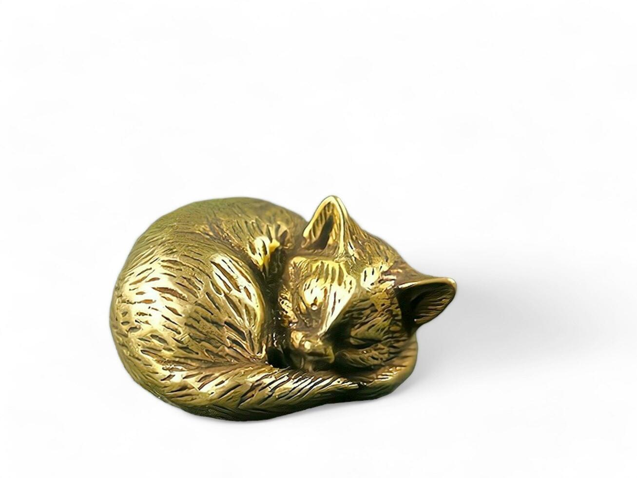 Schlafen Katze schwarz Gold Tier Statue auf Weiß Hintergrund foto