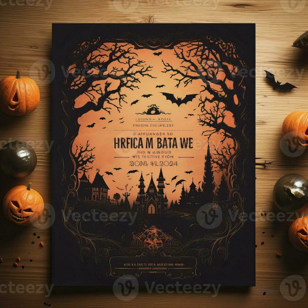 Halloween kreativ Einladung Karte und Text Raum hoch Qualität ai generiert Bild foto