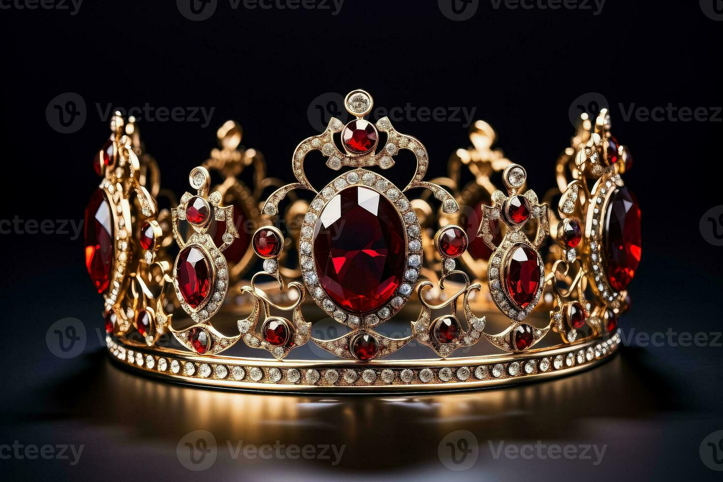 isoliert Gold Krone mit rot Juwelen abbilden ein mittelalterlich Design platziert auf ein Weiß Hintergrund foto