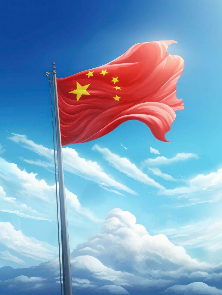 Chinesisch National Flagge, das National Tag von das Menschen Republik von China auf Oktober 31., Jahrestag von das Chinesisch Menschen und das großartig Feier von das Menschen Republik von china.generativ ai foto