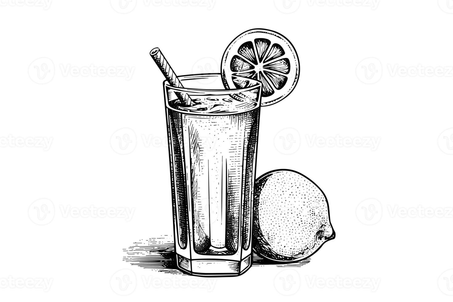 Wasser mit Zitrone Hand gezeichnet Gravur Stil Vektor Illustration foto