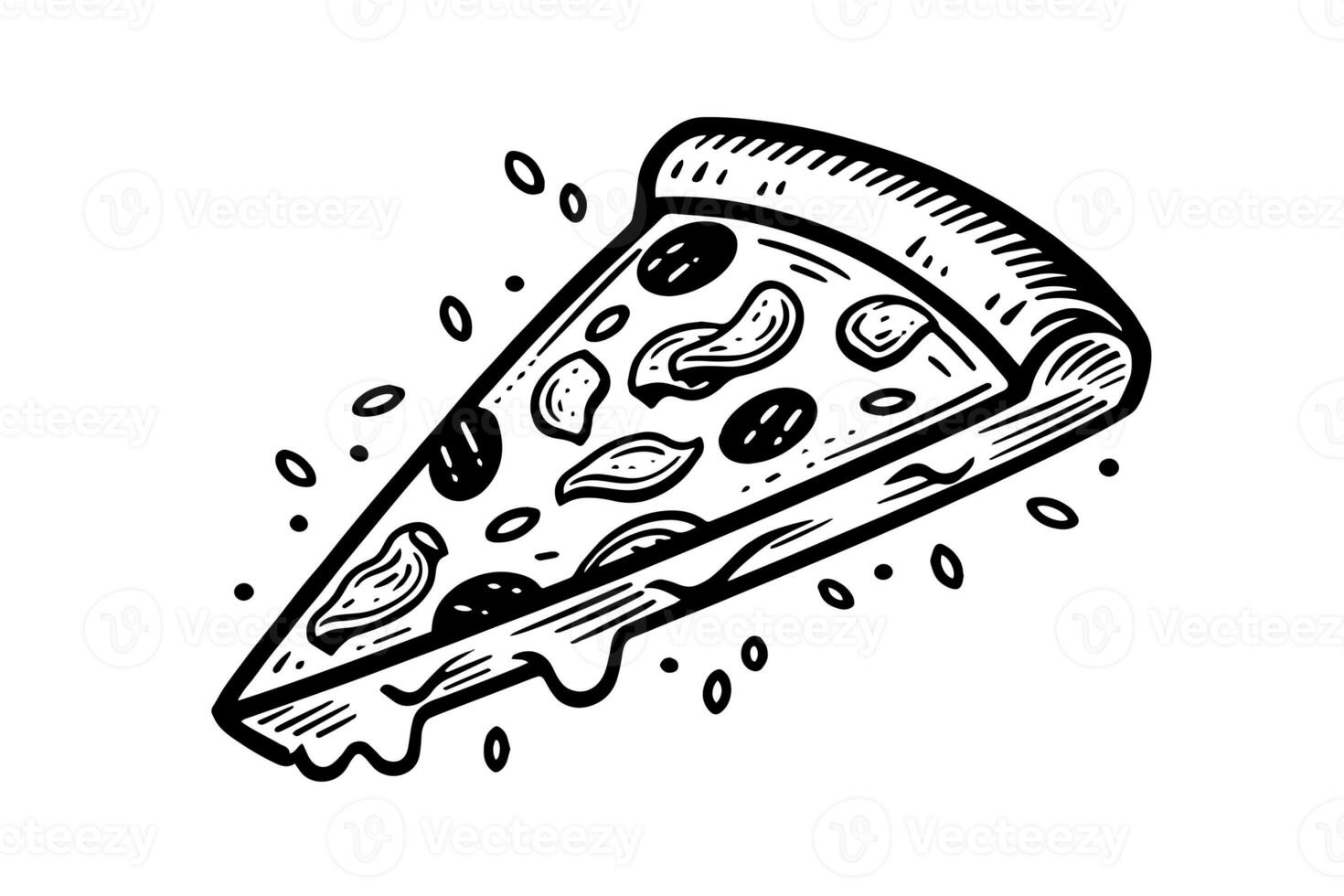 Scheibe von Pizza Hand gezeichnet Gravur Stil Vektor Illustration. foto