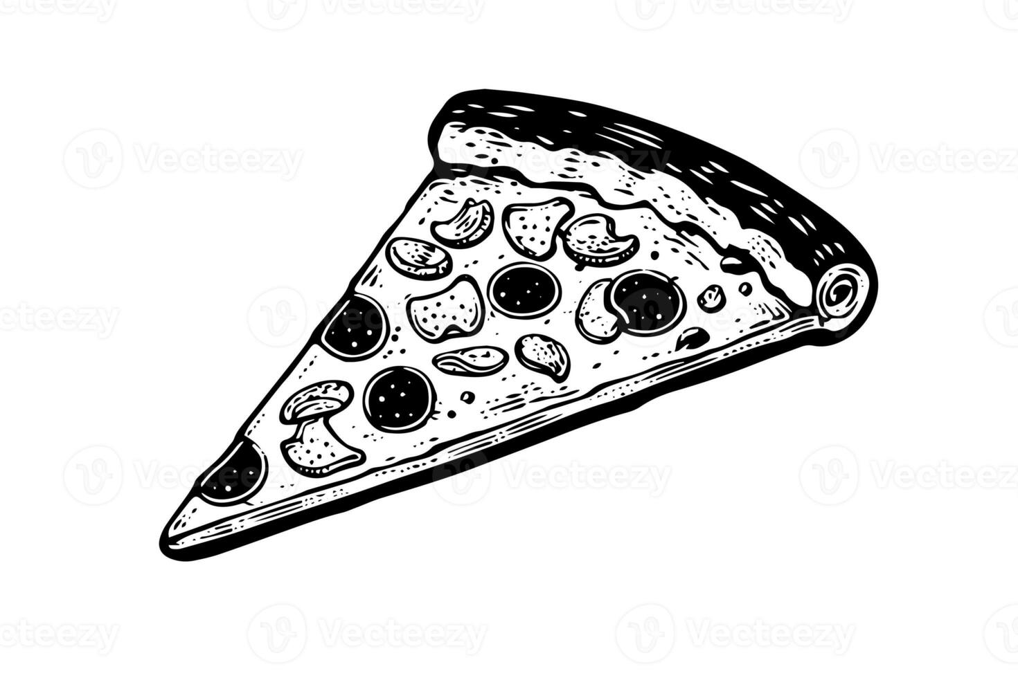 Scheibe von Pizza Hand gezeichnet Gravur Stil Vektor Illustration. foto