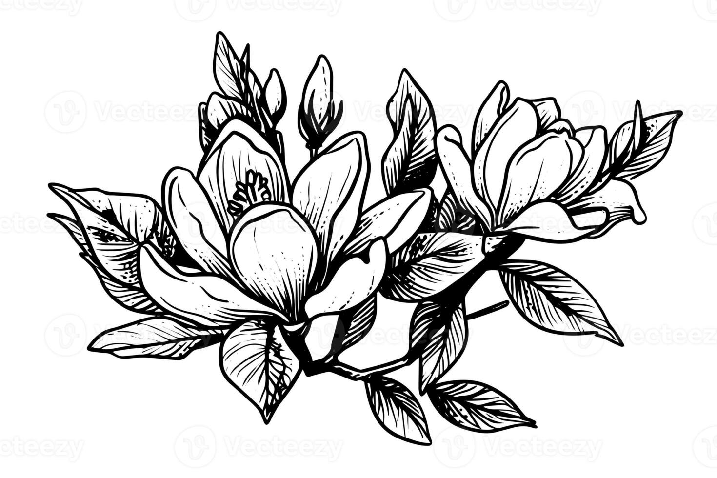 Hand gezeichnet Magnolie Blume Tinte skizzieren. Gravur Stil Vektor Illustration. foto