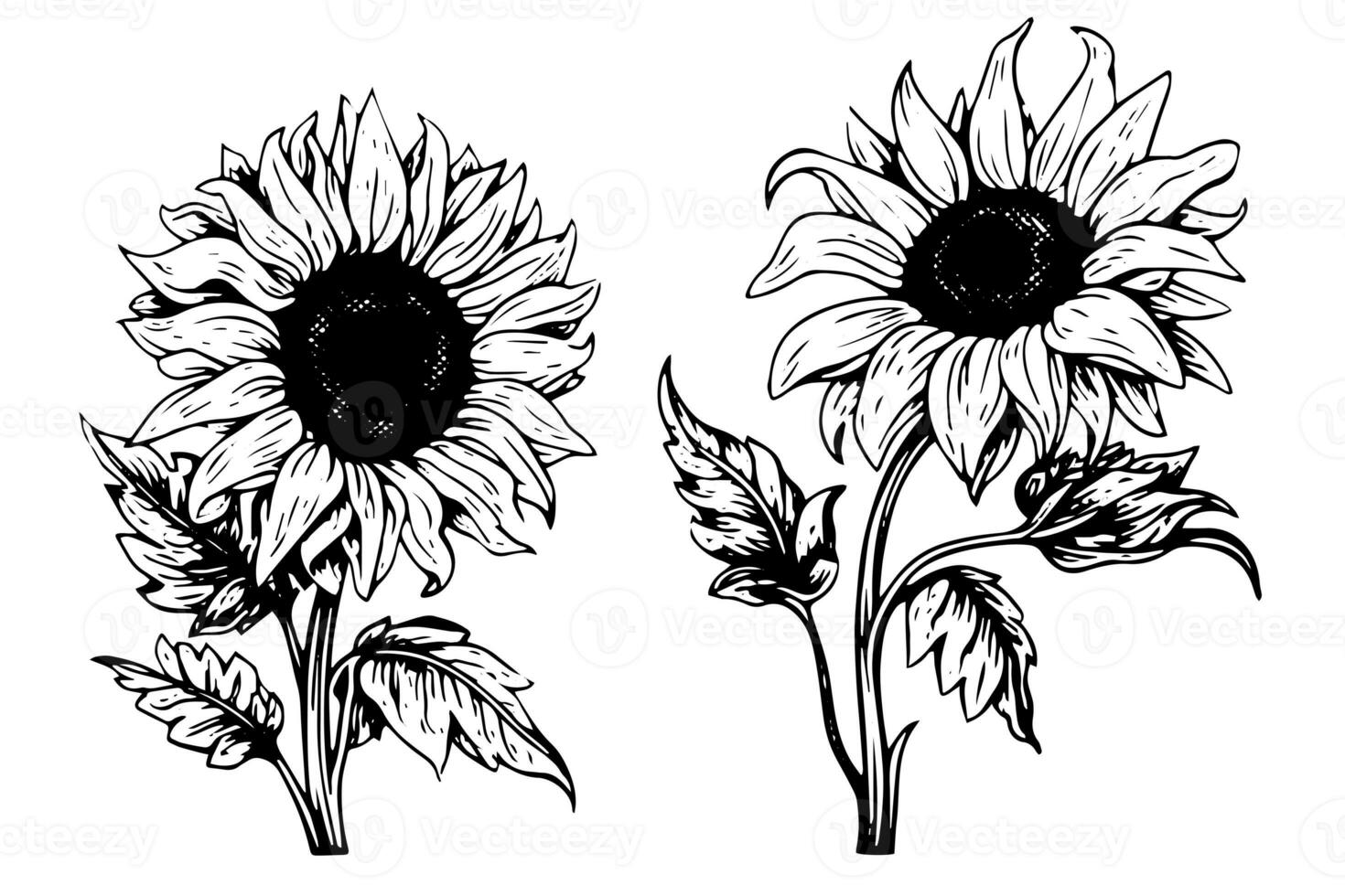 Vektor Gravur Stil Zeichnung Vektor Illustration von Sonnenblume. Tinte skizzieren. foto