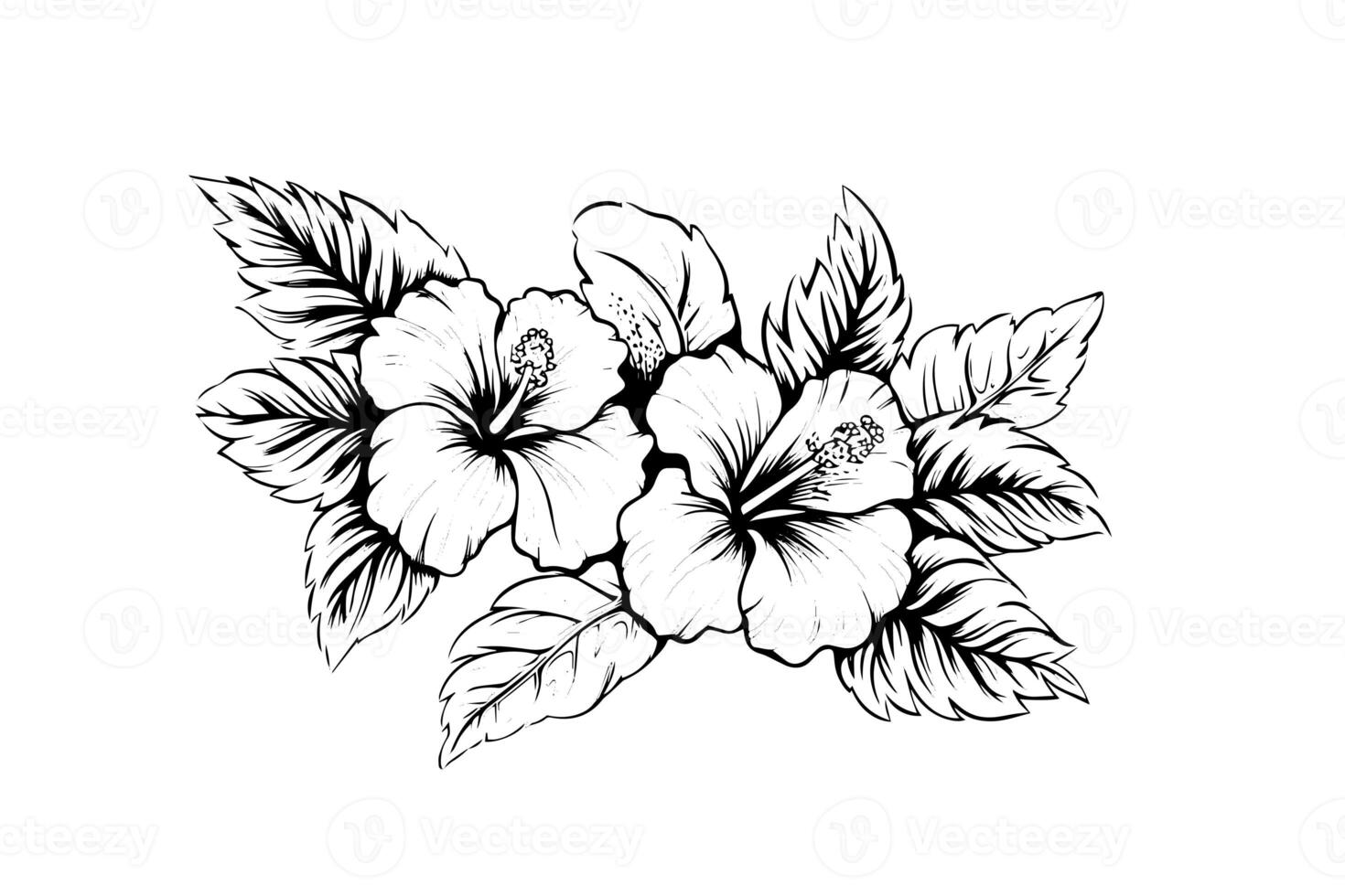 Hibiskus Blumen im ein Jahrgang Holzschnitt graviert Radierung Stil. Vektor Illustration. foto