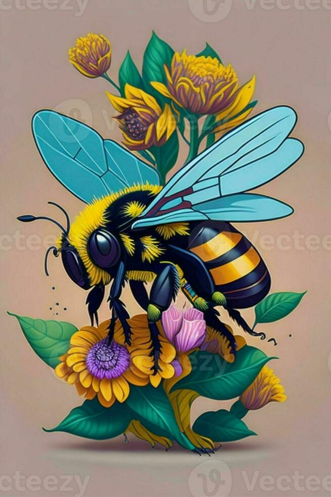 ein detailliert Illustration von ein Biene zum ein T-Shirt Design, Hintergrund und Mode foto