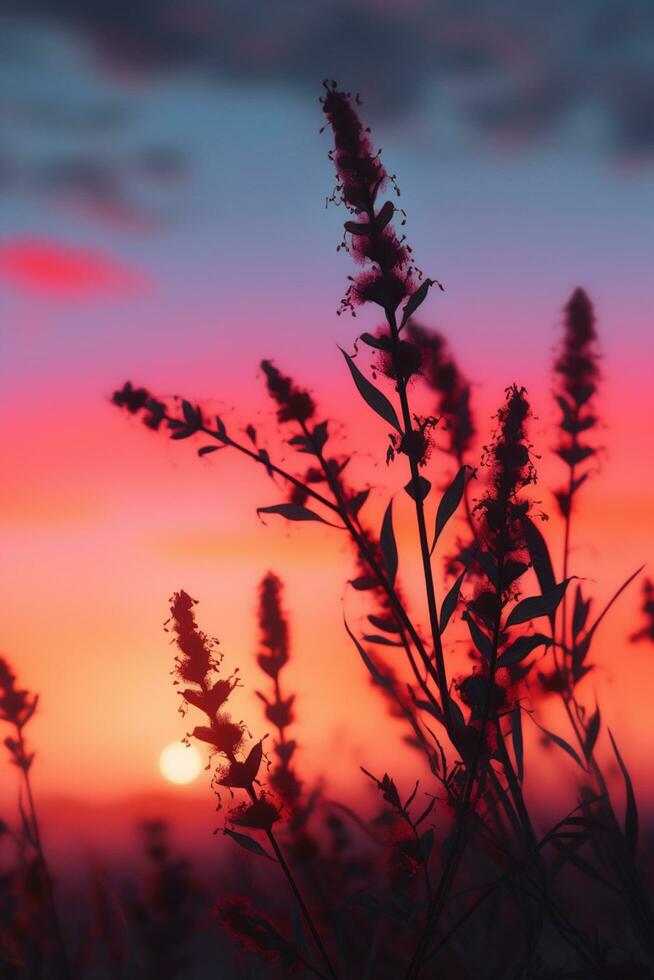 anmutig ocotillo Pflanze Silhouette inmitten Rosa Sonnenuntergang Himmel - - ai generiert foto