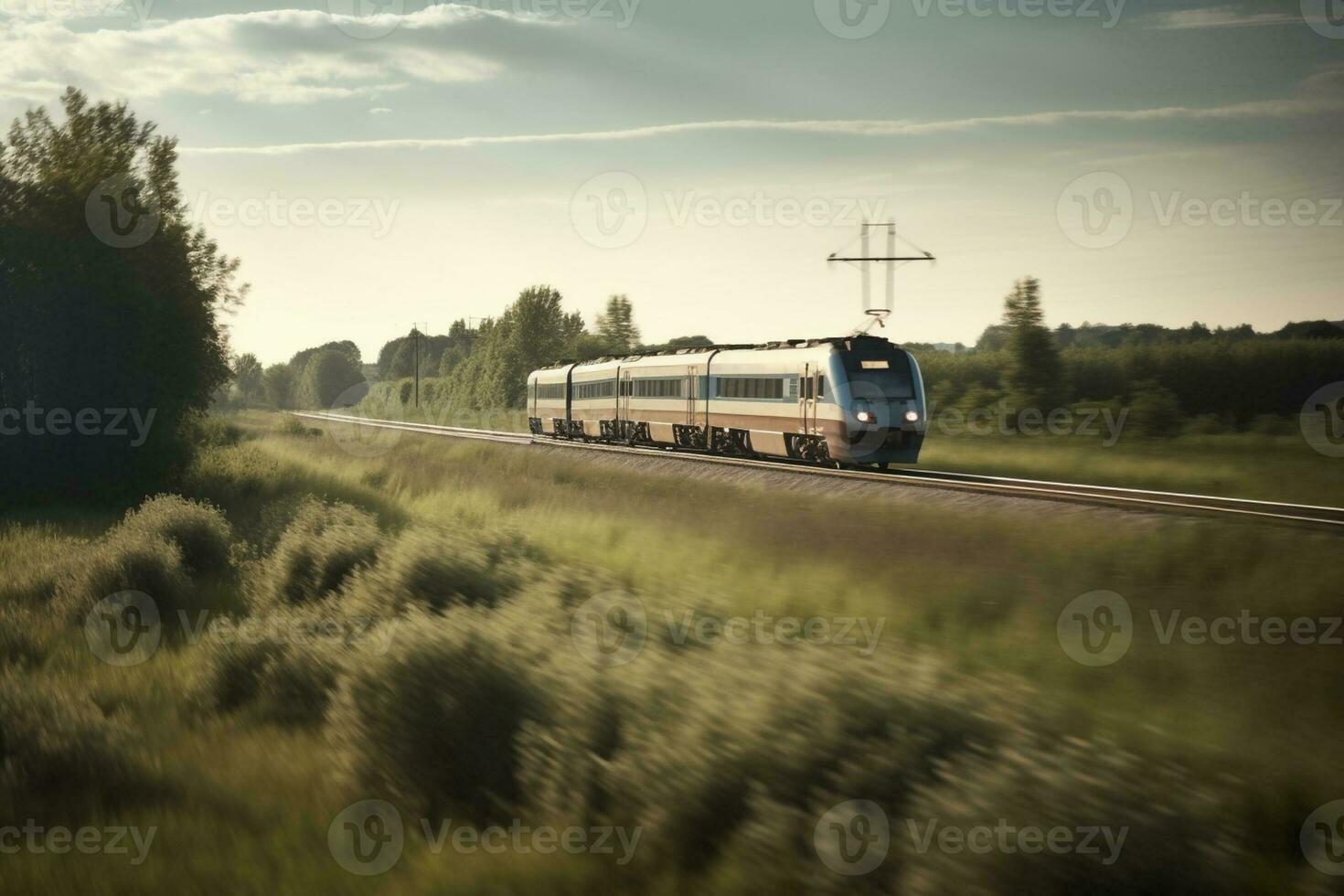 schnell Zug im Landschaft, erstellt mit generativ ai foto