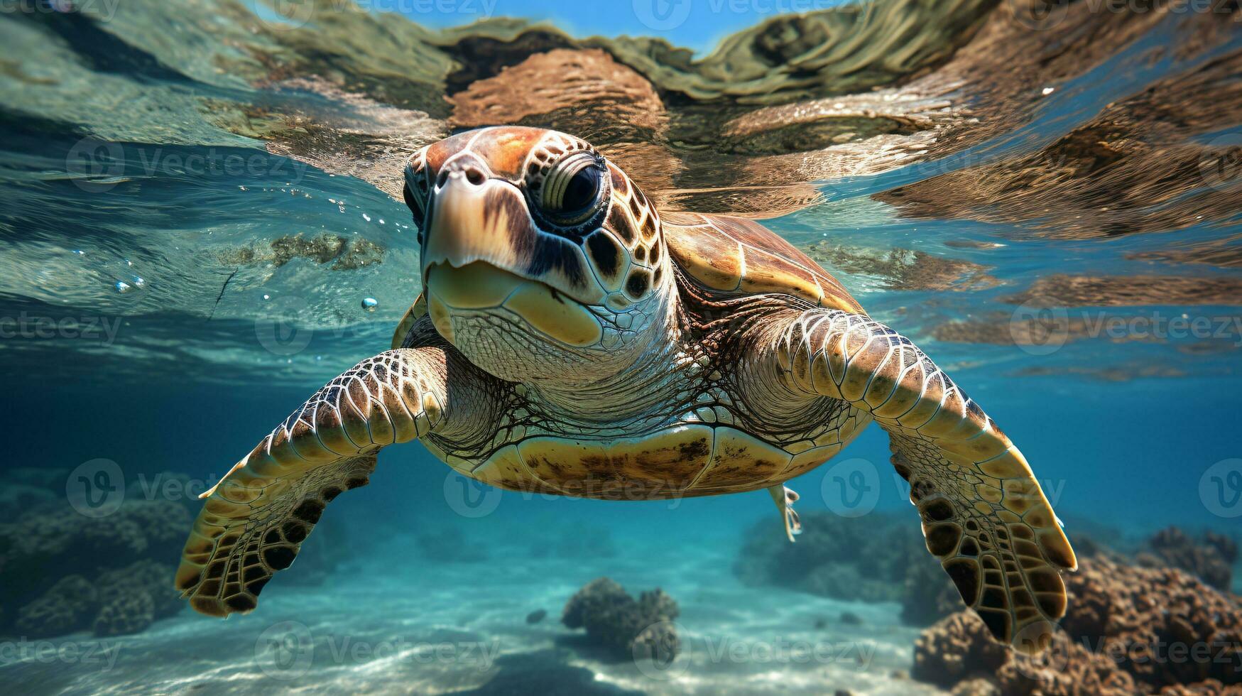 ein Meer Schildkröte gleitet anmutig durch das Wasser. foto
