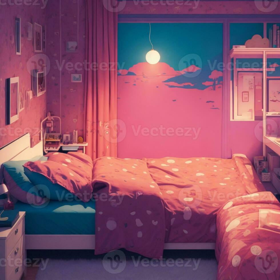 lofi Bett Zimmer ai generiert foto