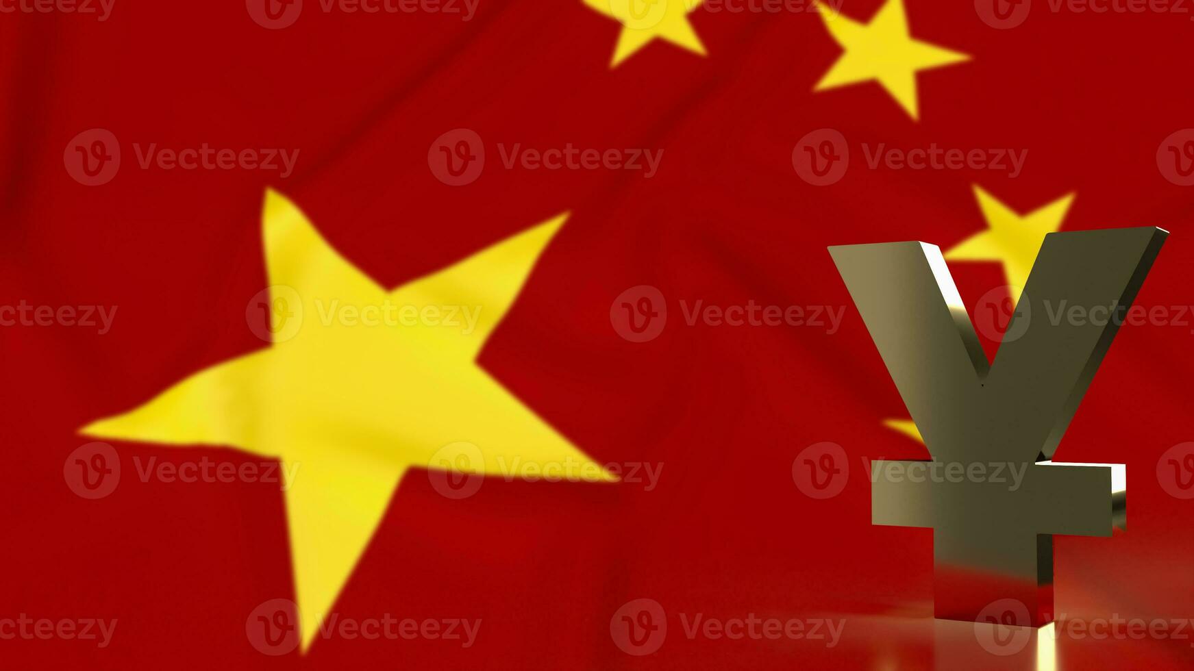 das Gold Yuan Symbol auf China Flagge zum Geschäft Konzept 3d Rendern foto