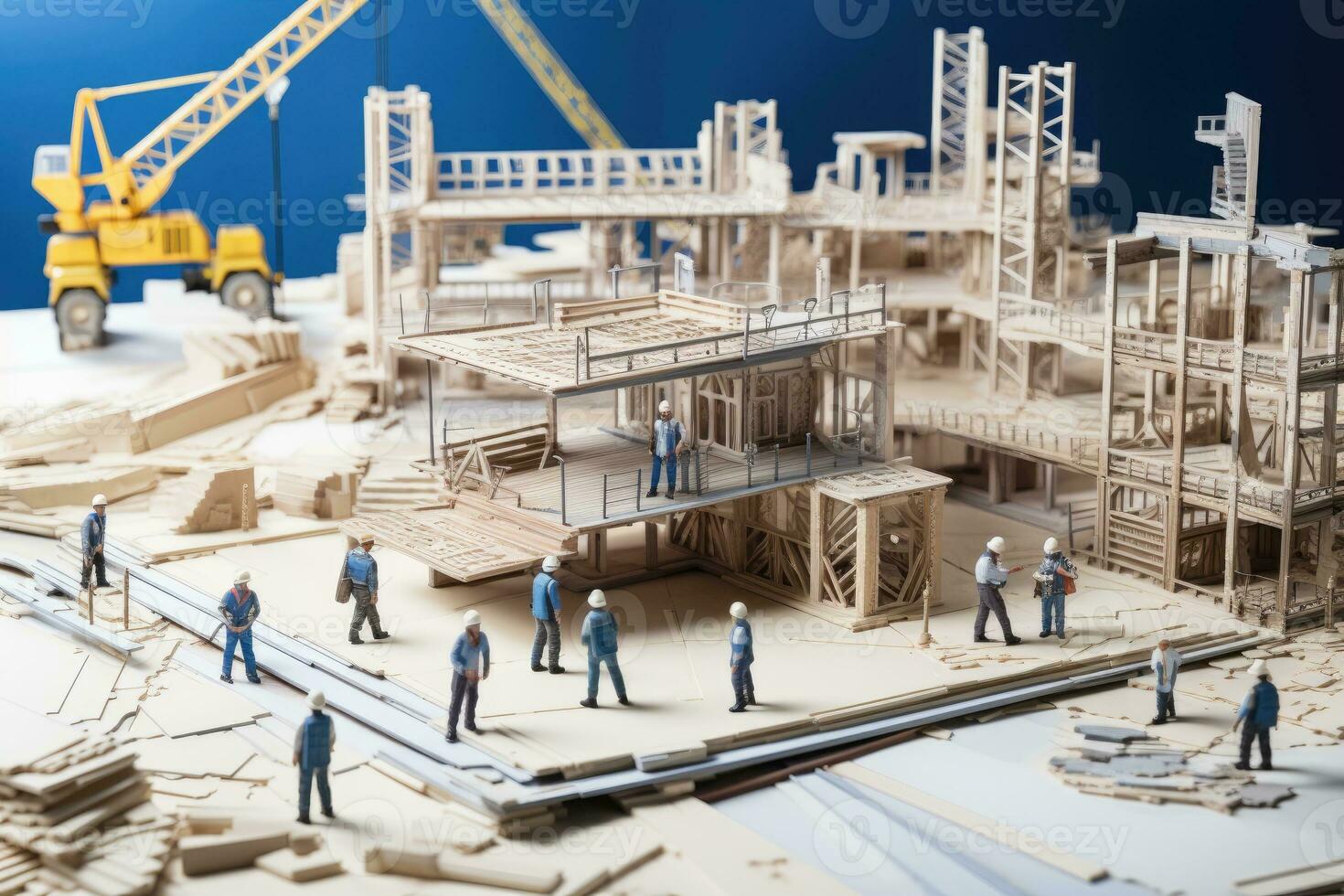 die Architektur und Konstruktion Konzept. Miniatur Modell- von ein Konstruktion Seite? ˅. foto