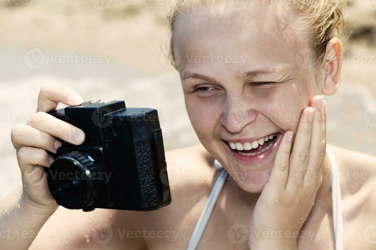 Frau Lachen wie sie Ansichten ein Foto