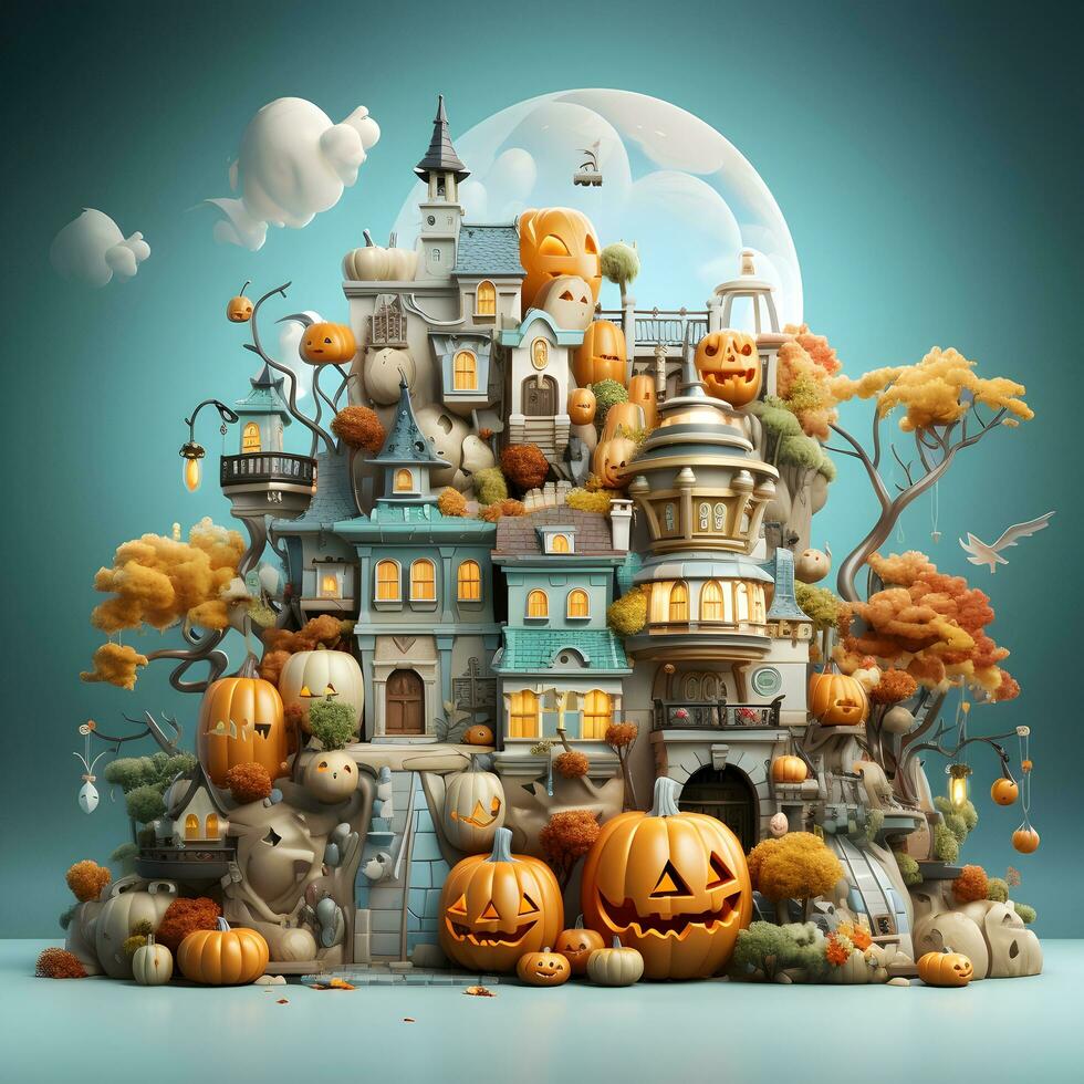 Halloween Kürbis 3d Objekt Hintergrund Illustration Orange Feier Urlaub generativ. foto