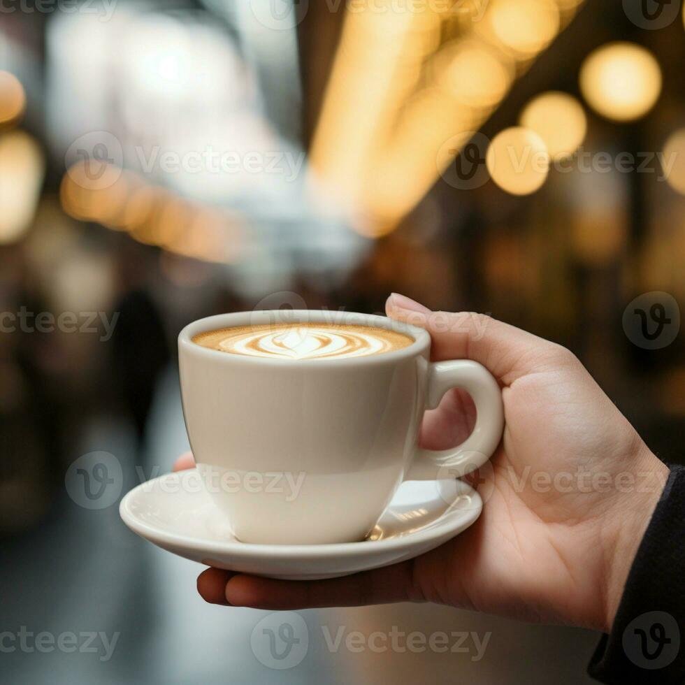 ai generativ hoch Qualität Foto von Hand halten ein Kaffee Tasse