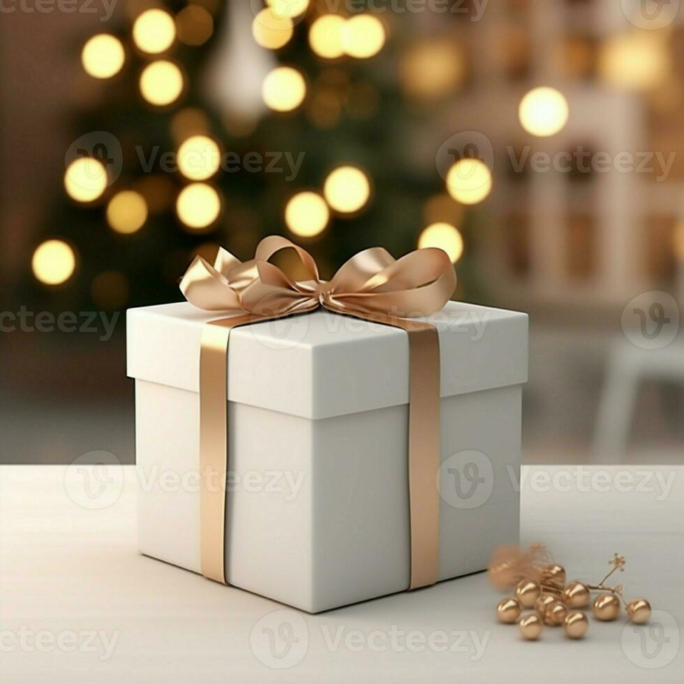 ai generativ leer Geschenk Box im Weiß Farbe auf das Tisch, perfekt zu erstellen Attrappe, Lehrmodell, Simulation Vorschau foto