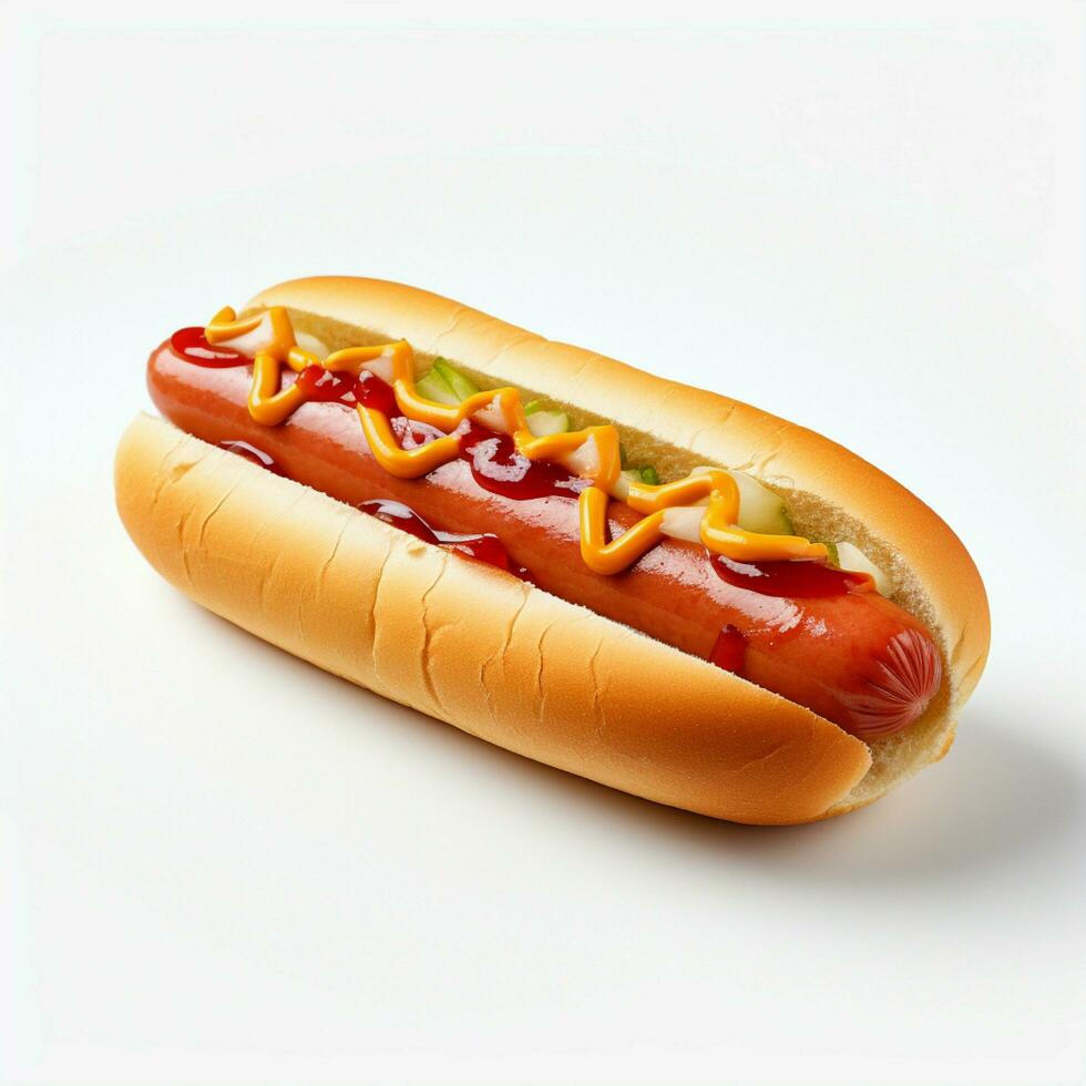 ai generativ hoch Qualität von 3d Hotdog Design im Weiß Hintergrund foto