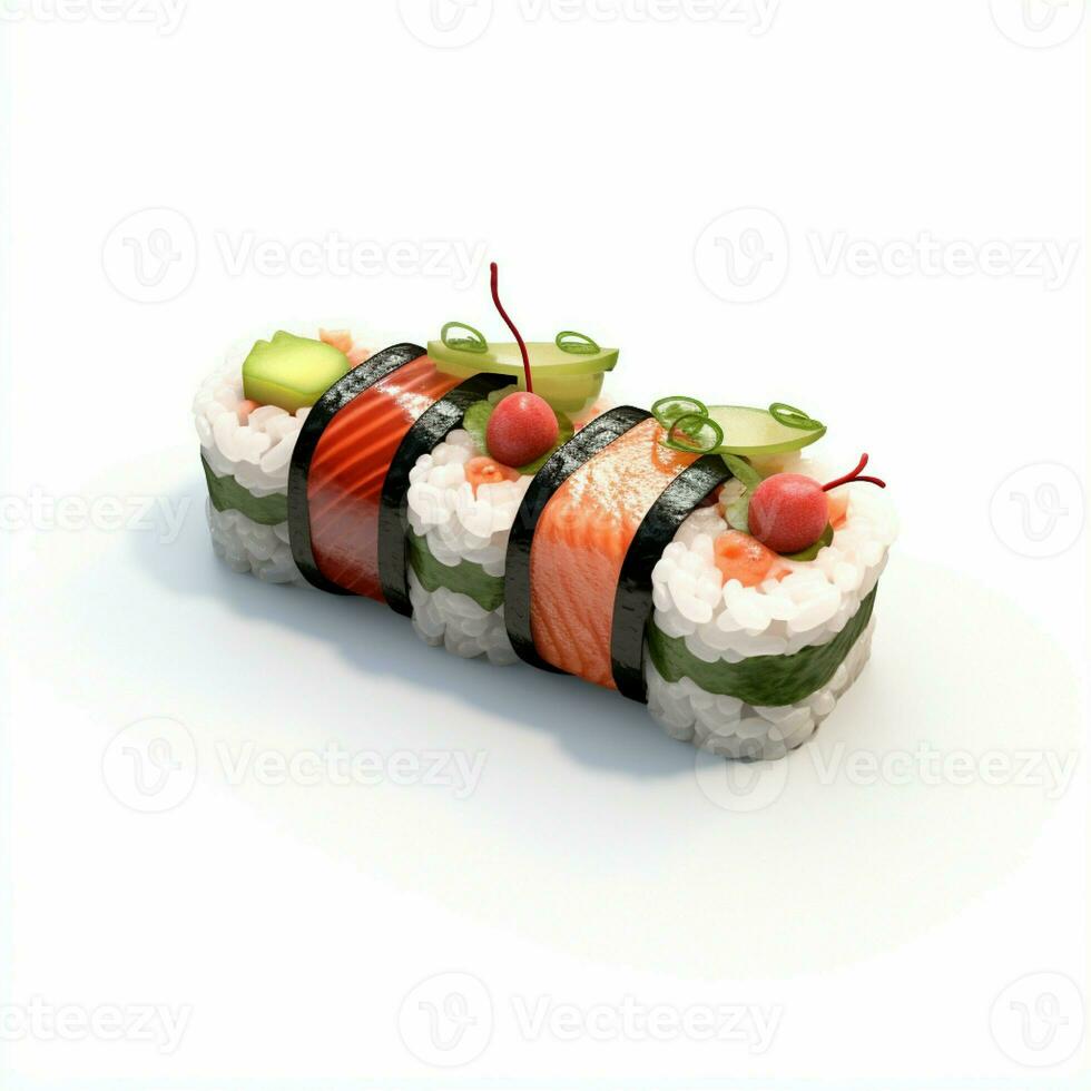 ai generativ hoch Qualität von 3d Stil Design von Futomaki Sushi mit Weiß Hintergrund foto