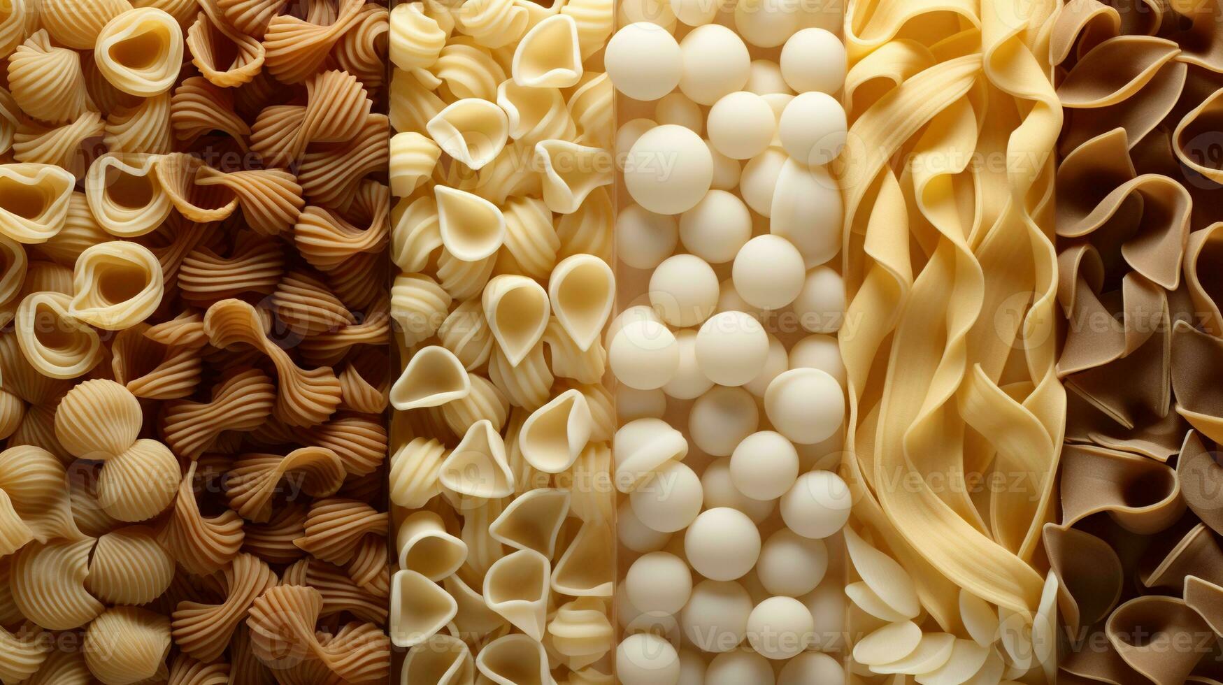 generativ ai, Vielfalt von Typen, Farben und Formen von Italienisch Pasta, Textur Hintergrund foto