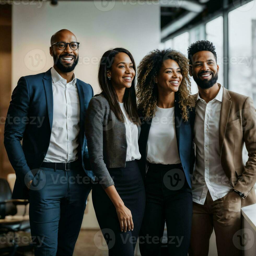 Gruppe von glücklich Arbeiten Menschen beim das Büro, generativ ai foto