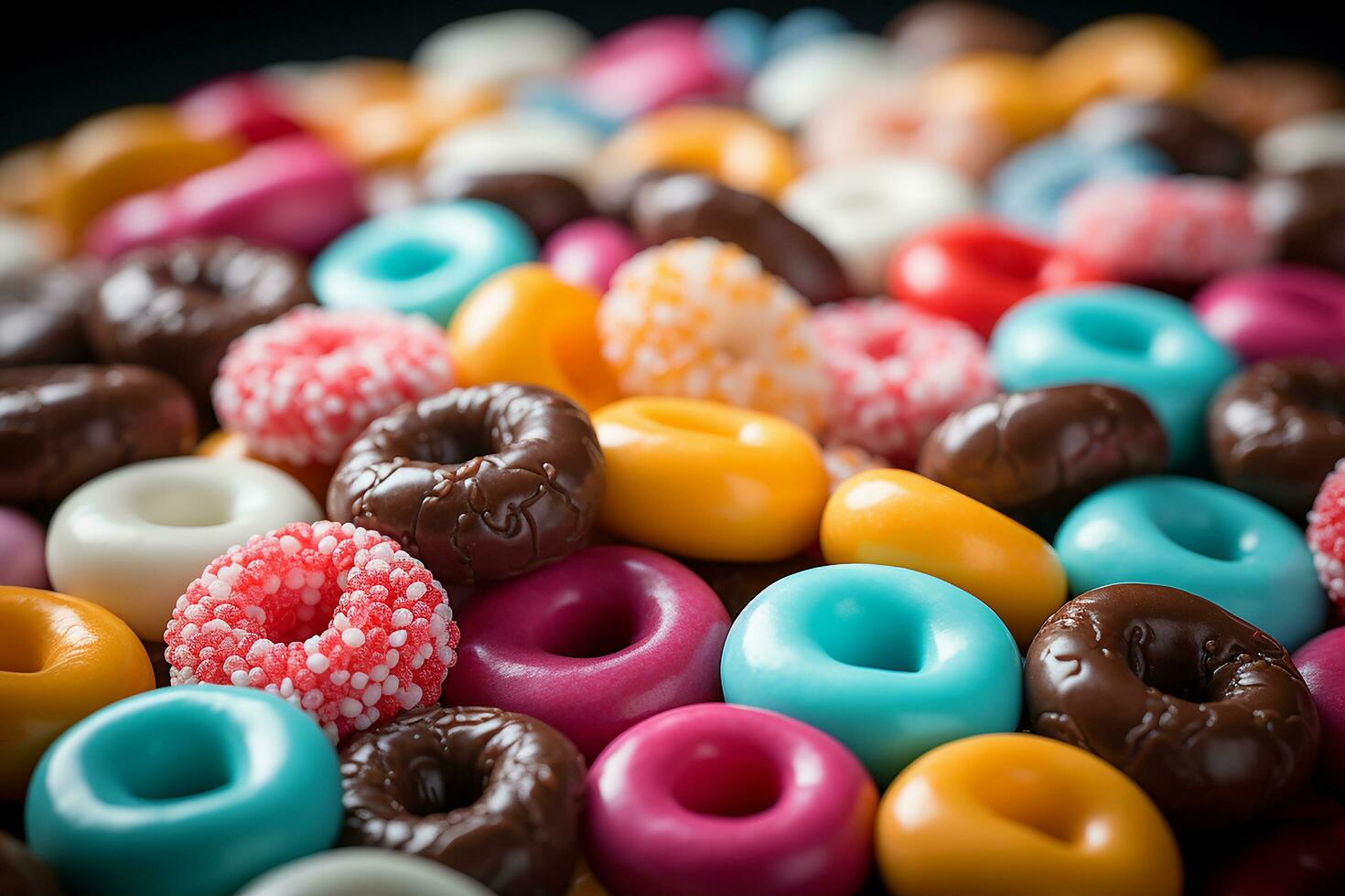 fotorealistisch von bunt Süßigkeiten im Antenne Aussicht zum Hintergrund gemacht durch ai generiert foto