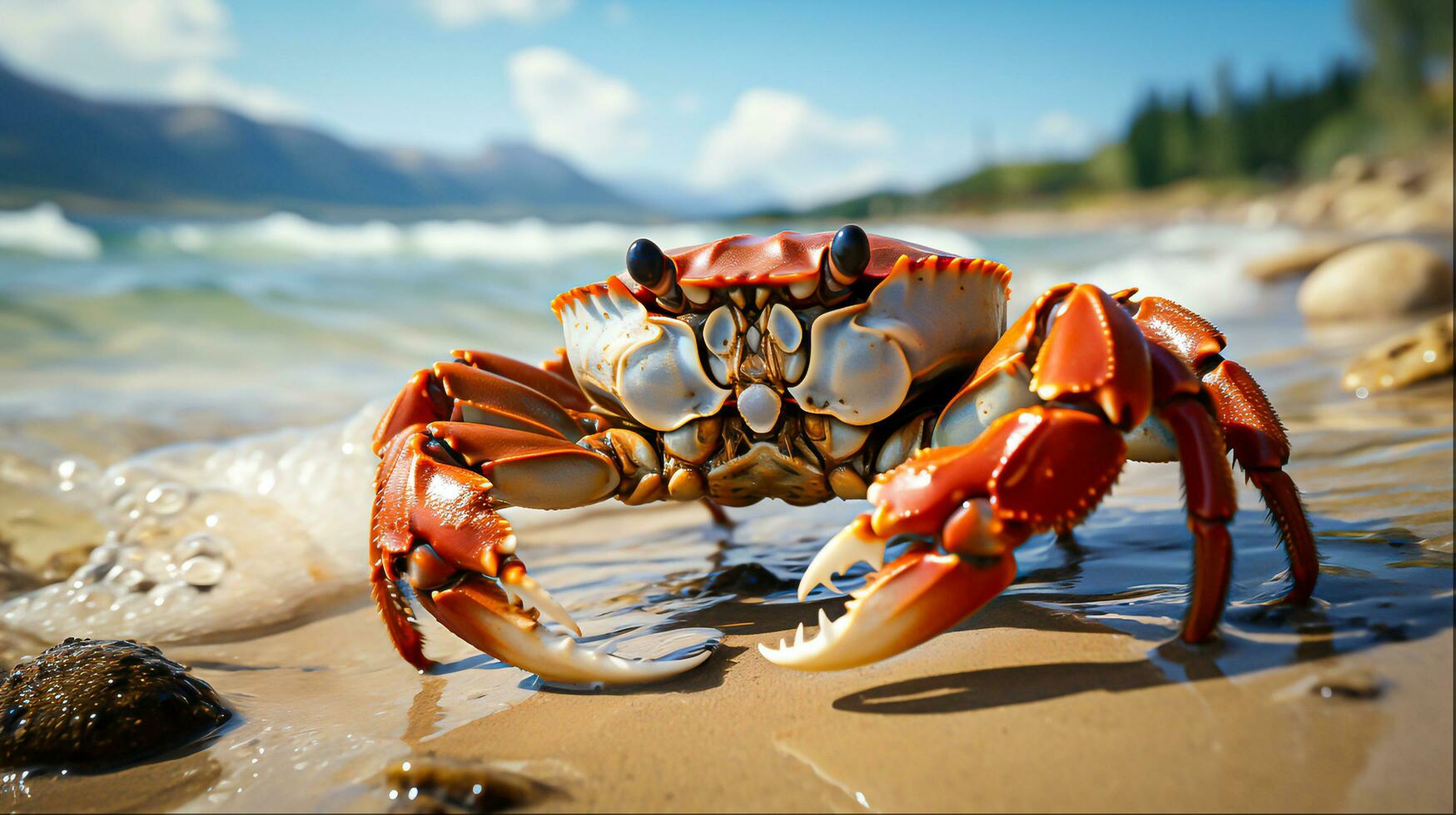 Krabbe auf das Strand. generativ ai foto