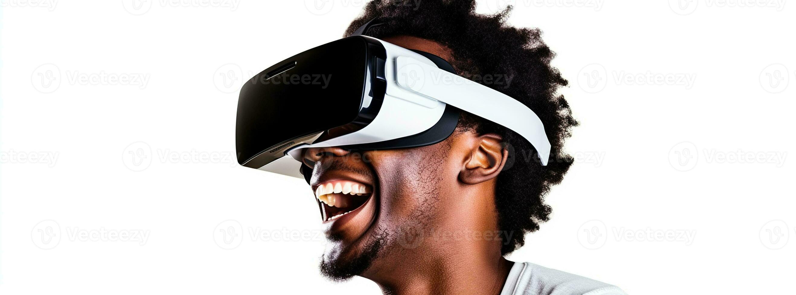 Illustration von ein Person tragen ein virtuell Wirklichkeit vr Headset, ai generiert. foto