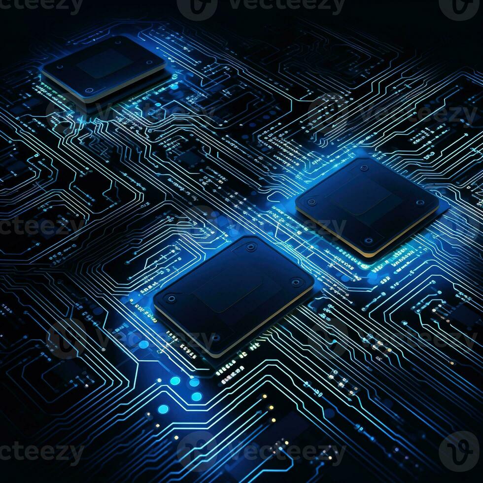 Schaltkreis Tafel Hintergrund mit abstrakt Technologie Chip Prozessor. zentral Computer Prozessoren Zentralprozessor Konzept. Hauptplatine Digital Chip. Technologie Wissenschaft Hintergrund. generativ ai foto