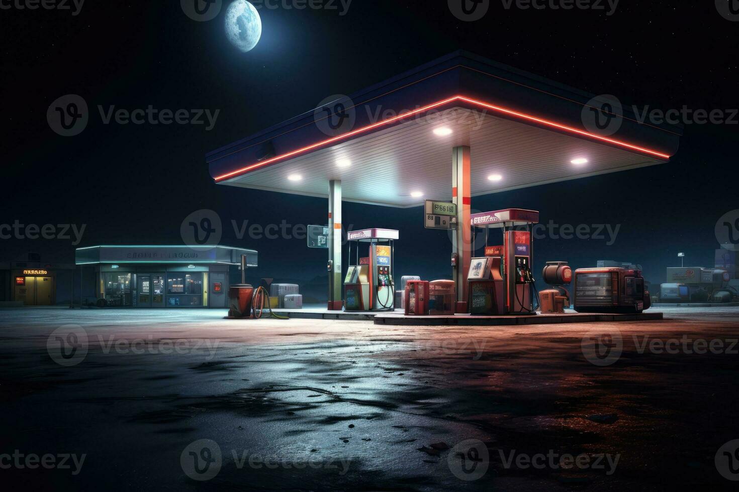 leeren Benzin Bahnhof beim Nacht foto
