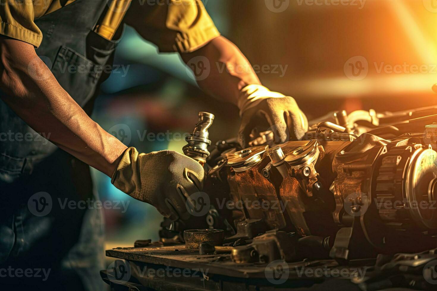 Nahansicht von Mechaniker Hände reparieren Auto Motor im Auto Reparatur  Geschäft. generativ ai 28147488 Stock-Photo bei Vecteezy