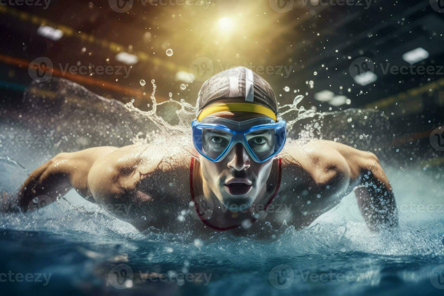 Athlet Schwimmen Brille. generieren ai foto