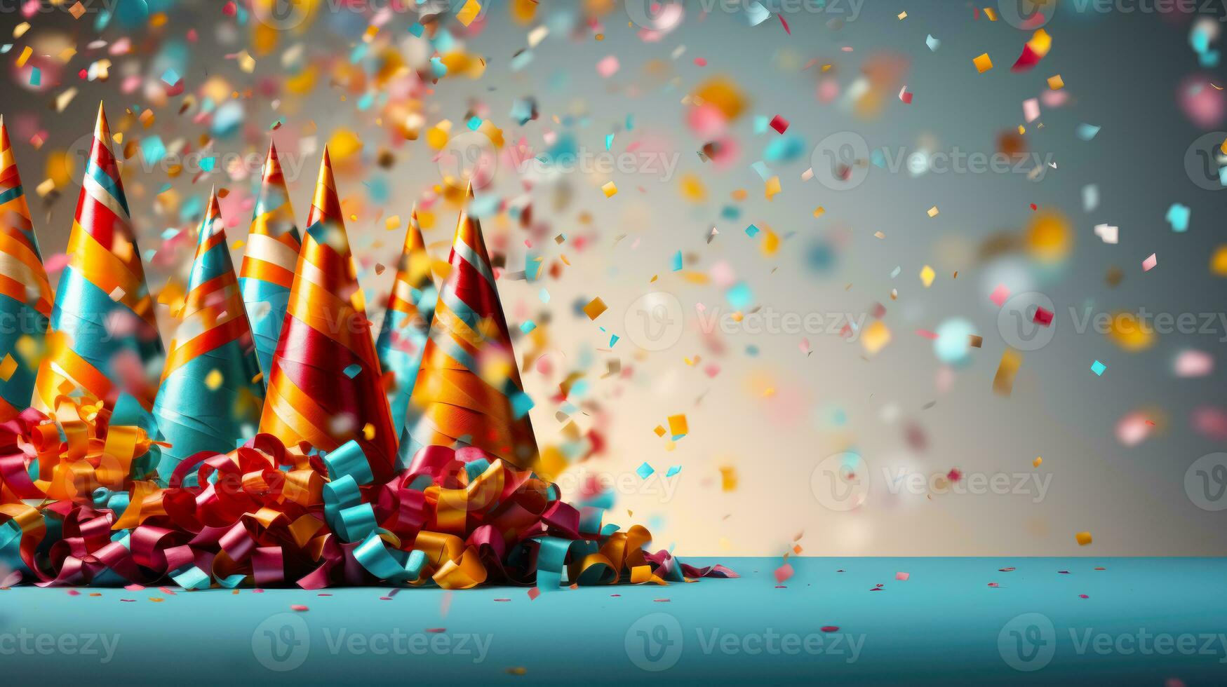 festlich und Spaß Geburtstag Party Hintergrund mit Luftschlangen Karneval thematisch Feier ai generiert foto