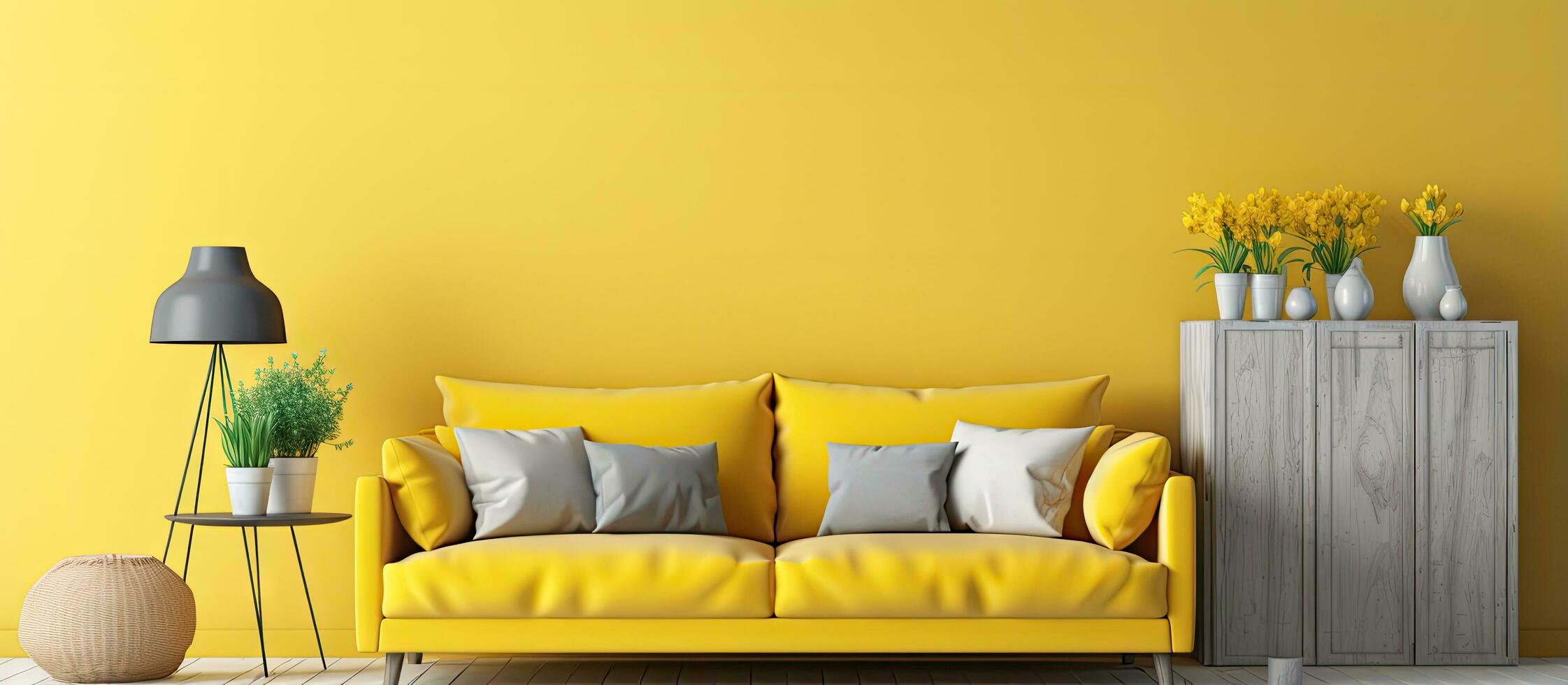 Leben Zimmer mit Ostern thematisch Dekorationen und Gelb Möbel foto