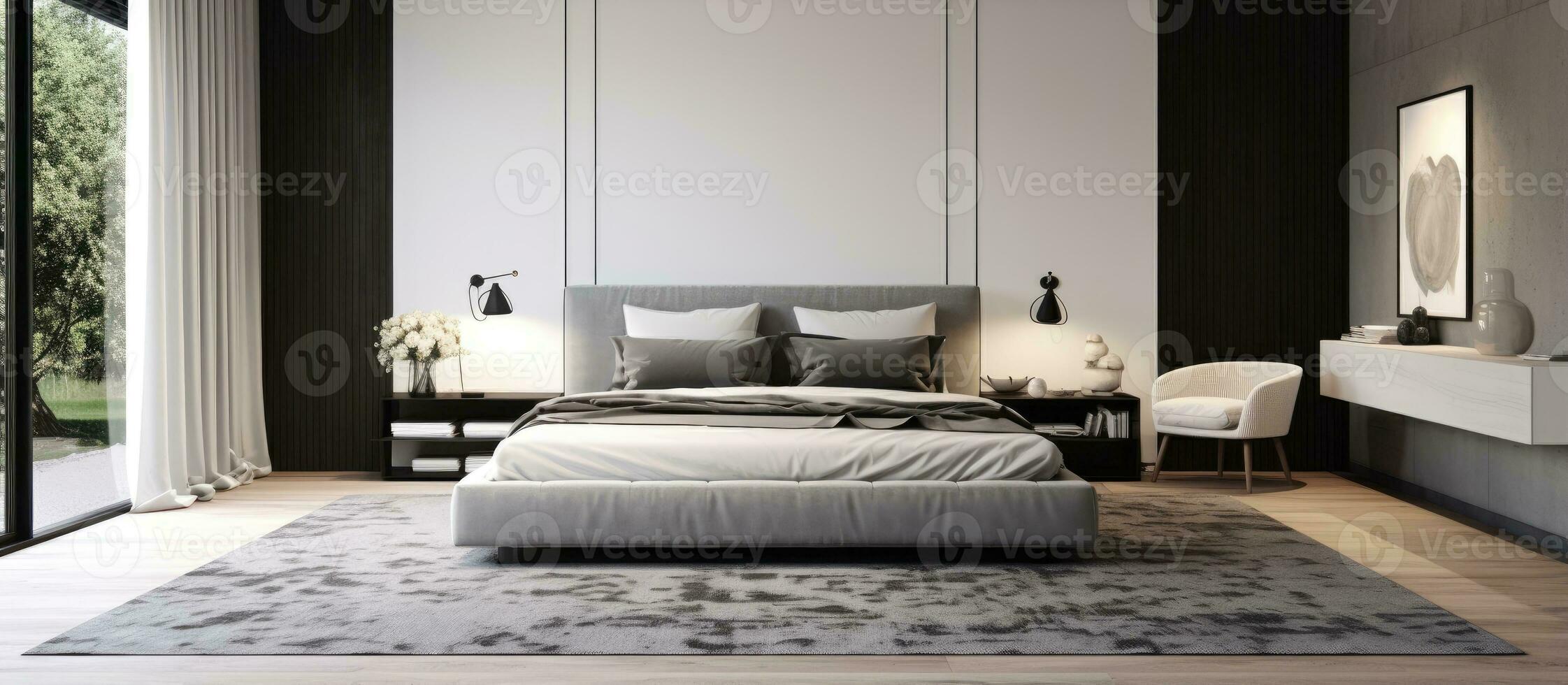 gemütlich modern Schlafzimmer Eigenschaften schwarz und Weiß gemustert Teppich foto
