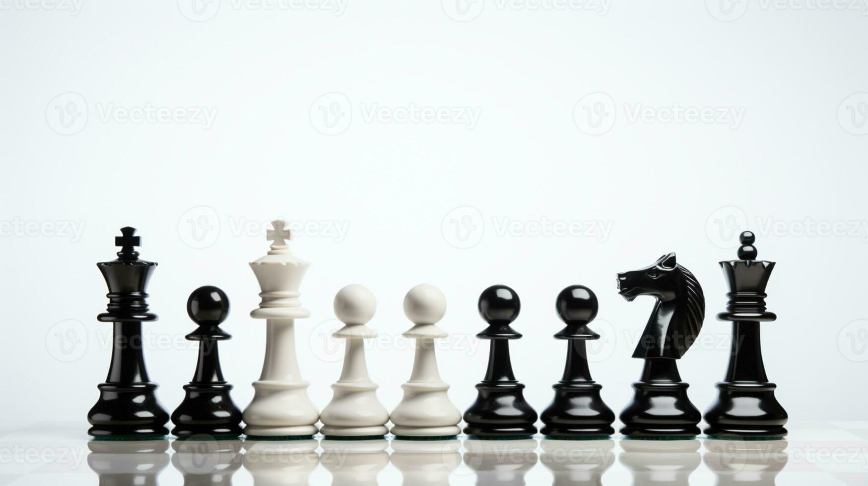 Schach Spiel verwenden Strategien zu Regeln das Planke, Entscheidung Herstellung passen, Schach Stück isoliert auf Weiß Hintergrund, ai generiert foto