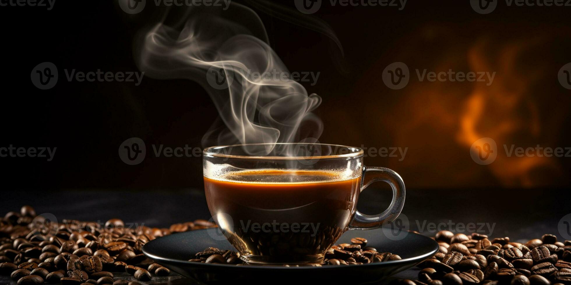 erfrischend Tasse von heiß Kaffee auf ein Tabelle isoliert auf schwarz Hintergrund, Kopieren Raum, gemütlich warm Stimmung, ai generativ foto