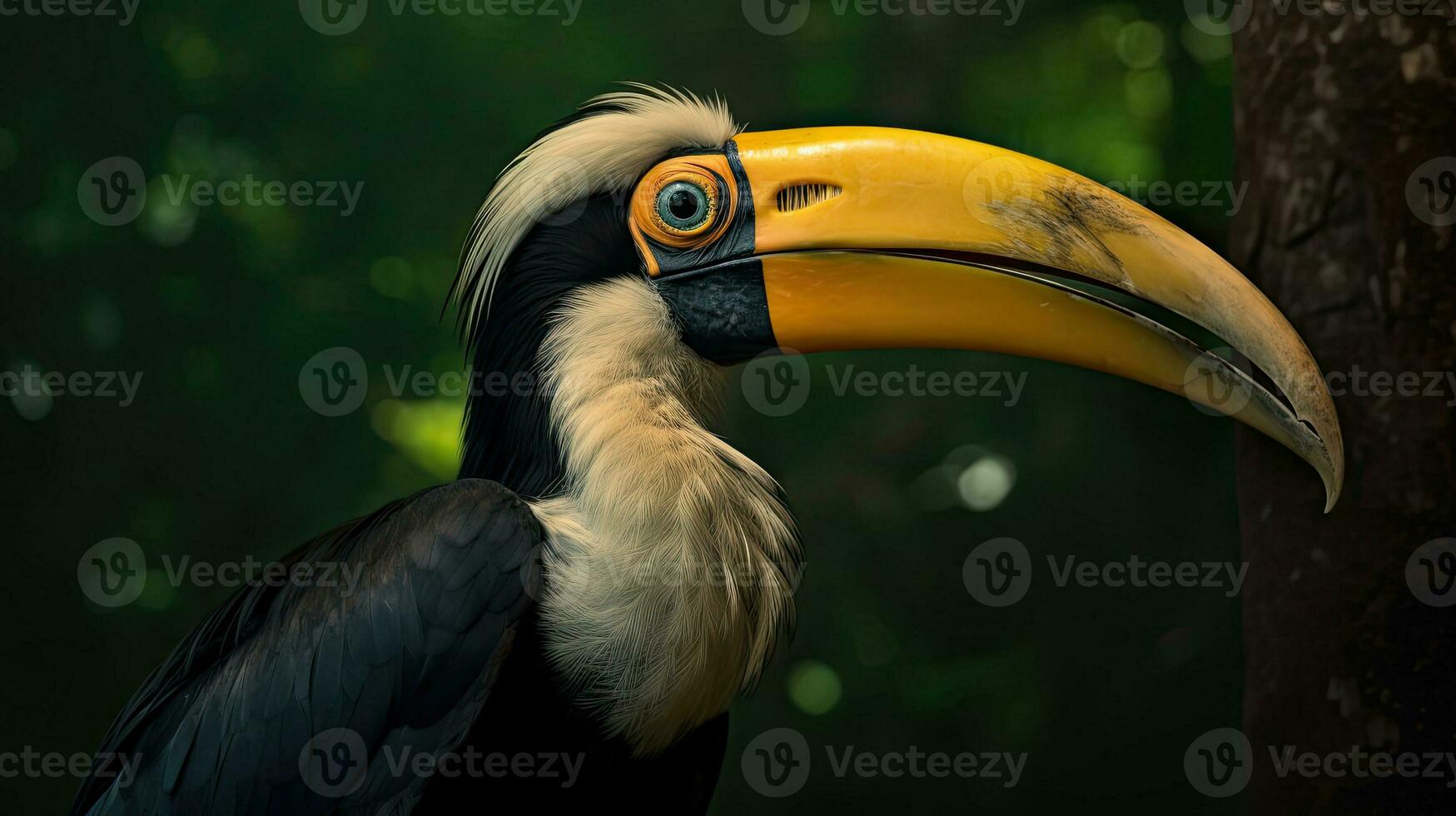 ein großartig Nashornvogel, ebenfalls bekannt wie das großartig indisch Nashornvogel oder großartig gescheckt Nashornvogel, ist einer von das größer Mitglieder von das Nashornvogel Familie. generativ ai foto