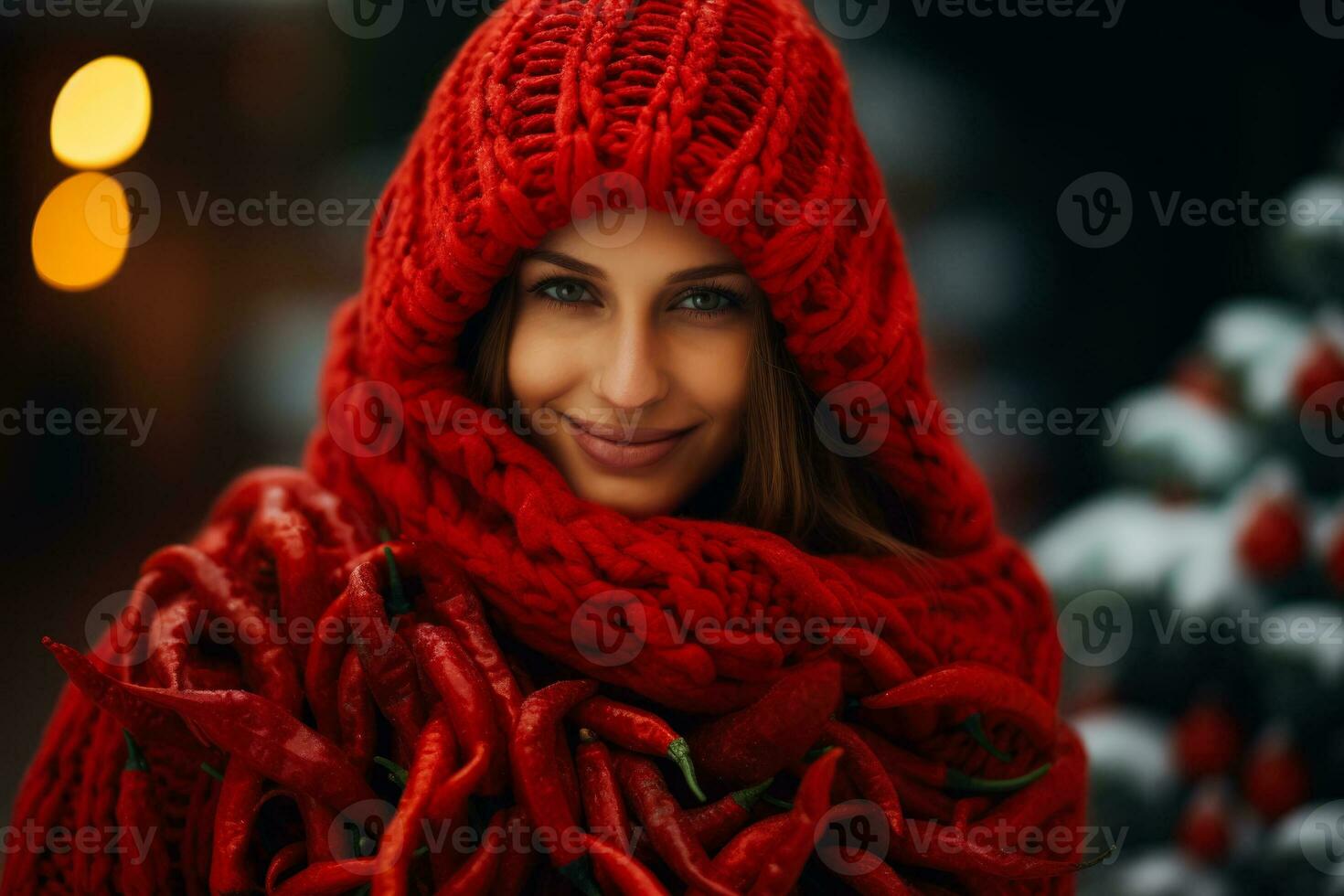 Frau im gemütlich Plaid gemacht von Chili Pfeffer foto