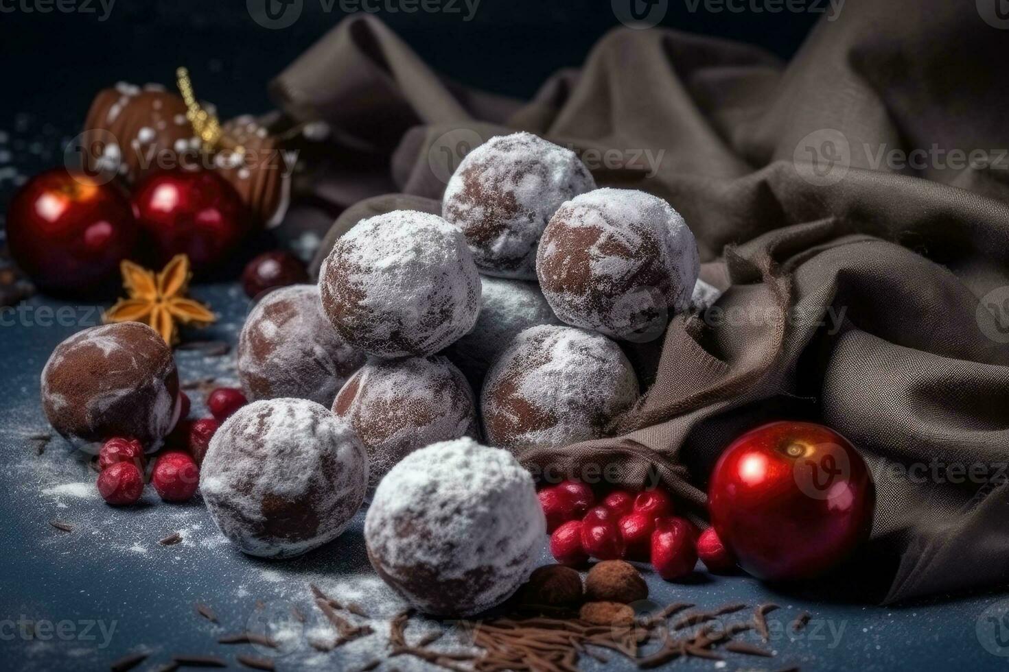 Tabelle gefüllt mit Schokolade Donuts gekrönt mit pulverisiert Zucker foto