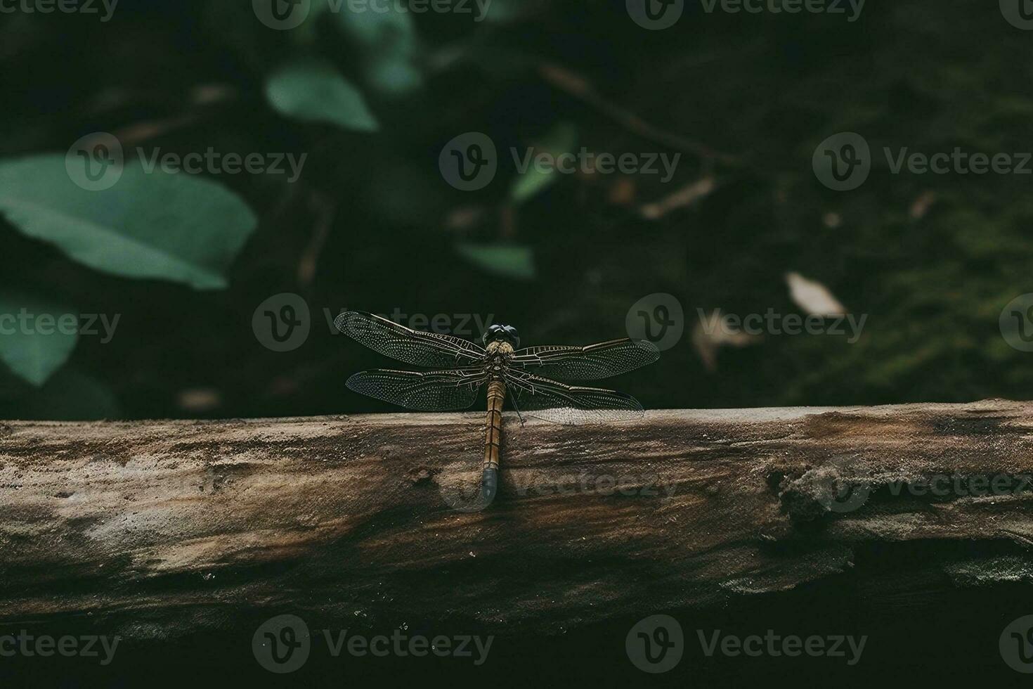 Libelle thront auf ein Log inmitten ein üppig Wald foto