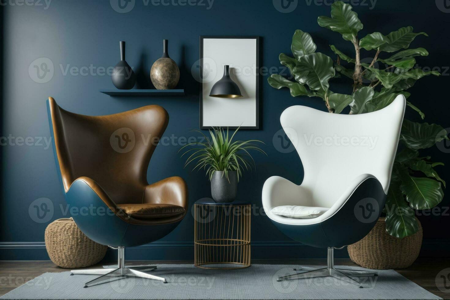 gemütlich Leben Zimmer mit ein Grün eingetopft Pflanze und ein komfortabel Sessel foto
