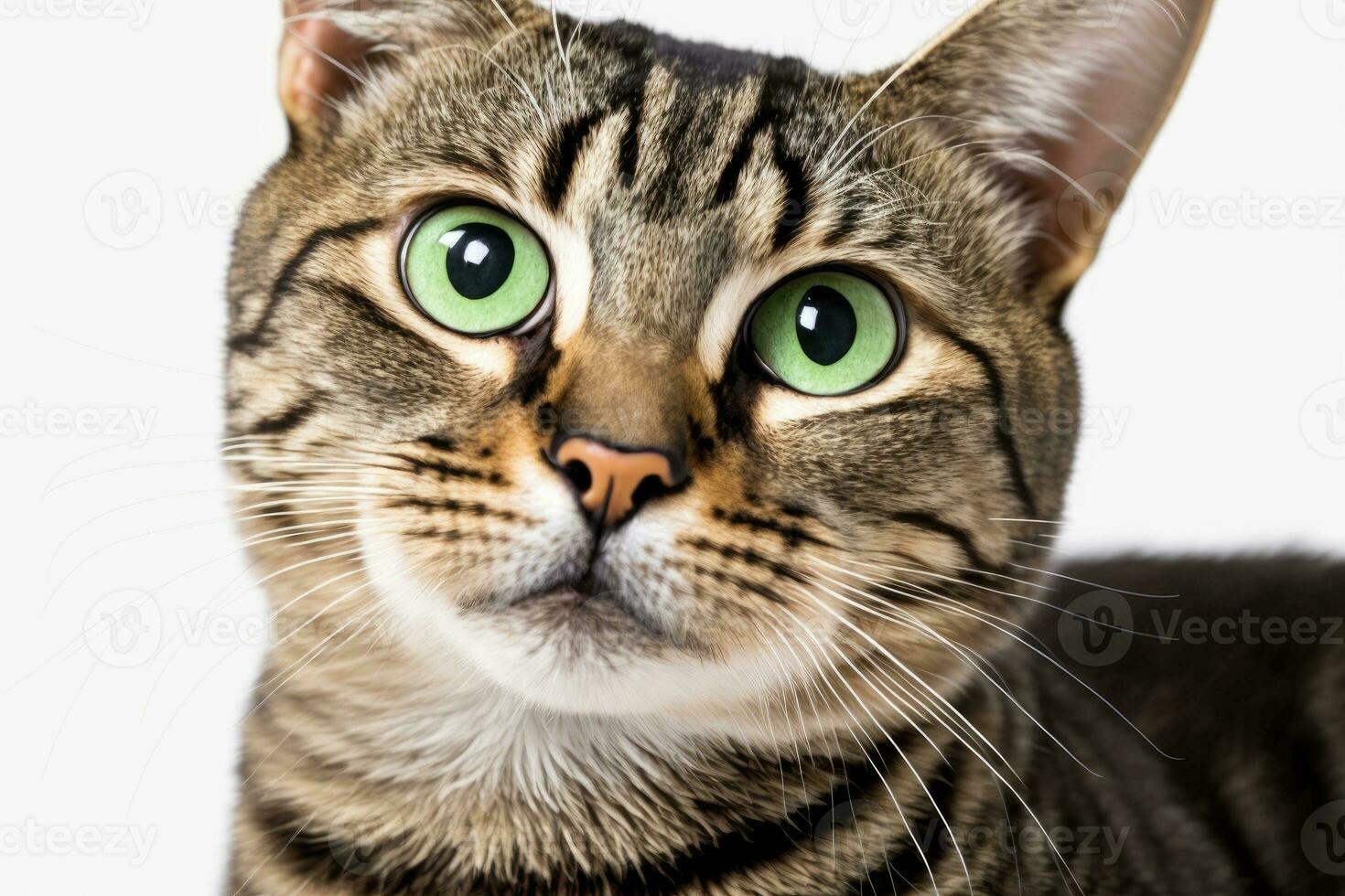 Nahansicht Porträt von ein Katze mit faszinierend Grün Augen foto