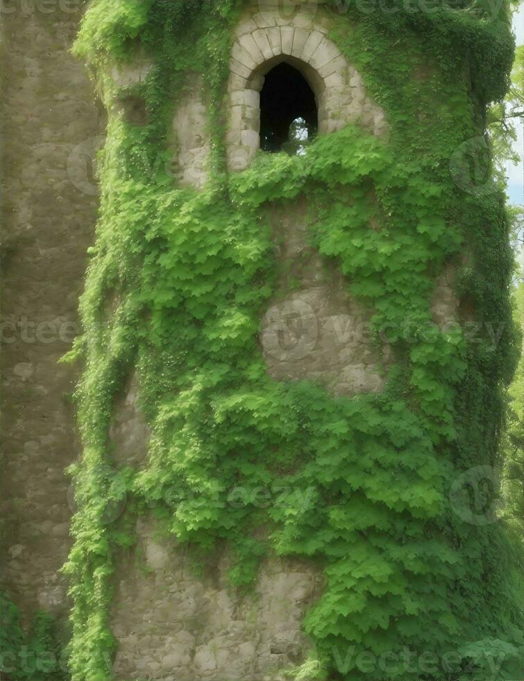 Fee Geschichte Turm Mauer gemacht von Steine und Efeu wachsend Illustration foto